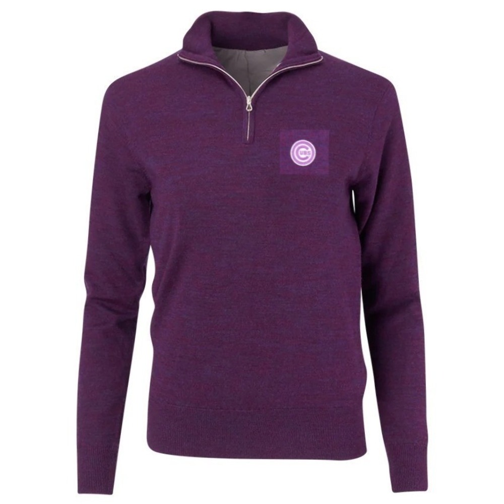 Full Turn Medium $198 Cubs Purple Loro Piana Merino Wool Quarter Zip Sweater